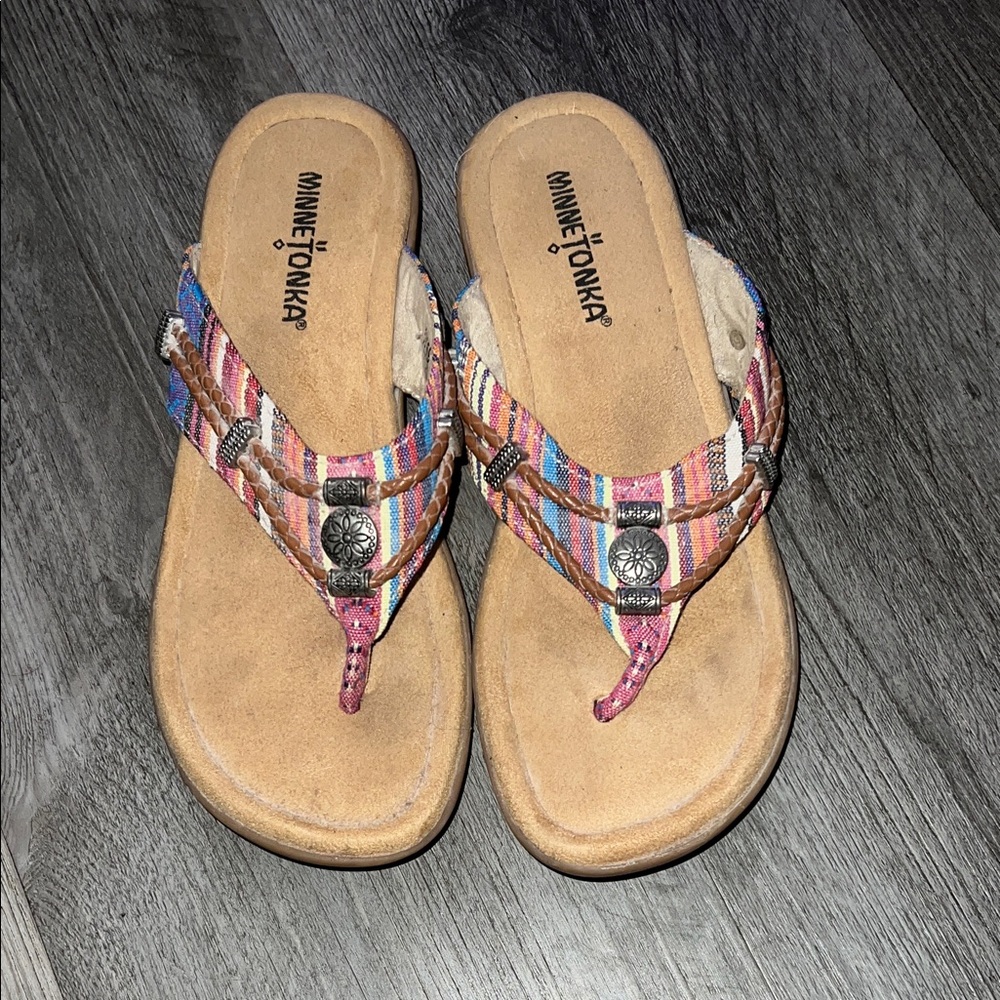 Minnetonka Women's Striped Sandals - Pink and Blue